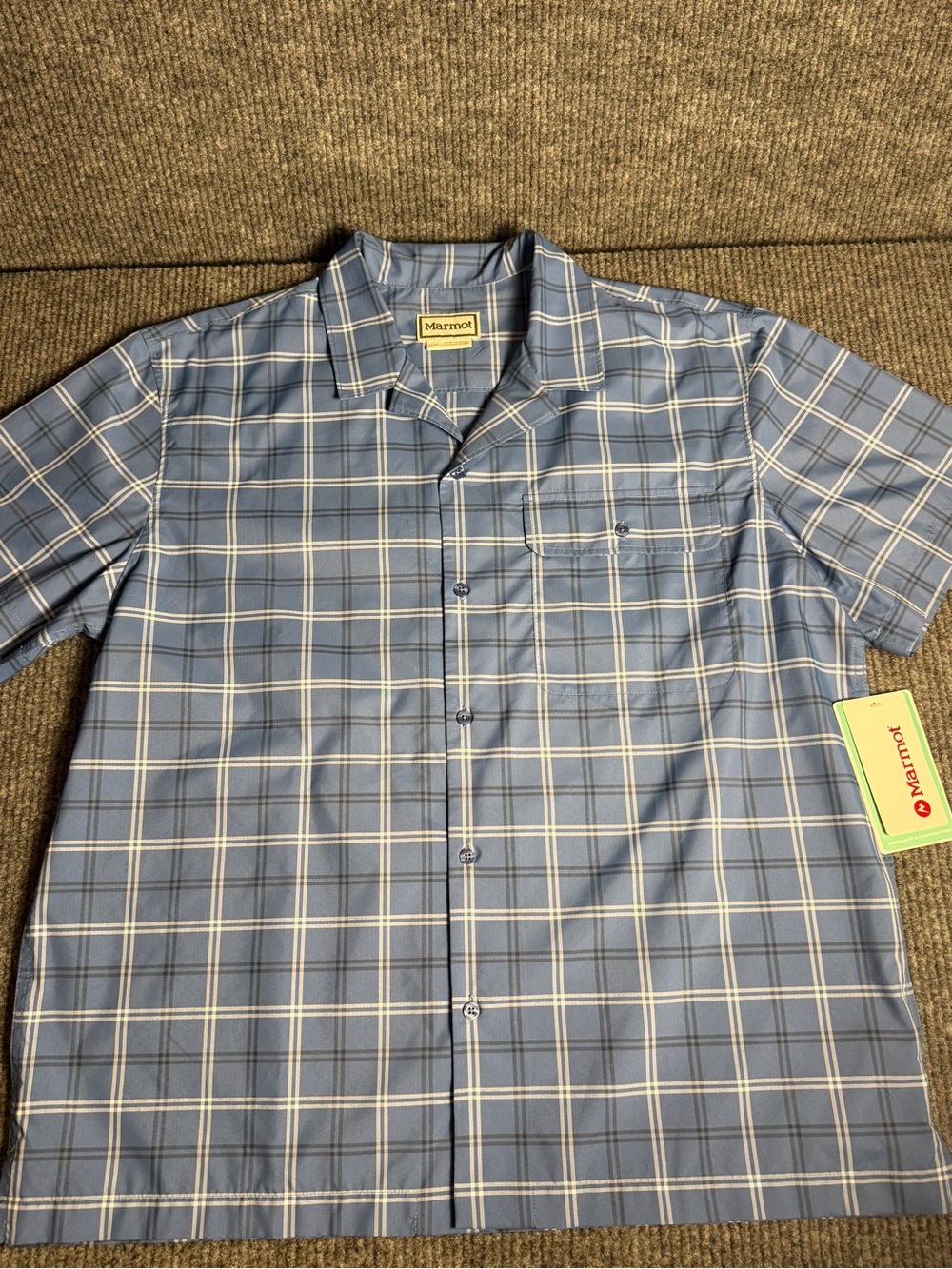 Marmot NWT Men's Plaid Short Sleeve Button Down Shirt Blue Size XL